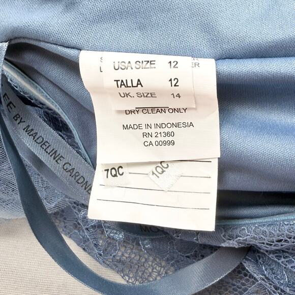 Mori Lee Madeline Gardner Women's Off Shoulder Lace Dress Size 12 Blue Bridal - Picture 12 of 16